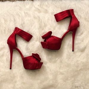 Red Bebe Satin Heels
